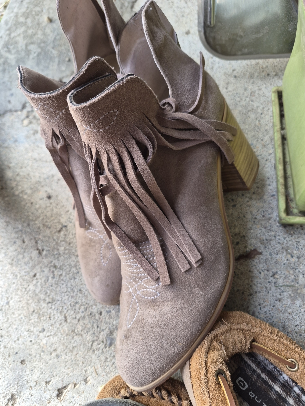 Ariat Fringe Suede Ankle Boots - Taupe
